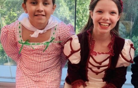 Carolina and her friend Patricia in traditional chulapa dress for the San Isidro festival in Madrid.
