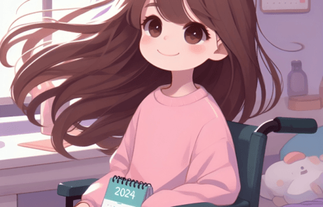 Illustration from the book: Carolina holds the 2024 calendar in which she is the face of the month.