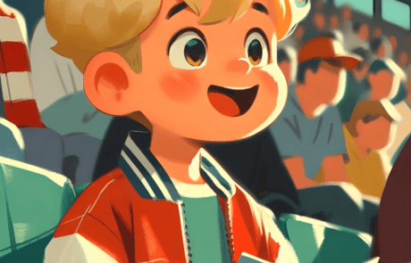 Illustration from the book: Juanma smiles in the stadium stands with his football sticker album.