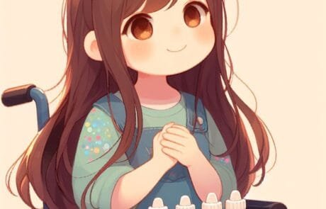 Chapter illustration: Carolina smiles in front of four jars of coloured glitter.