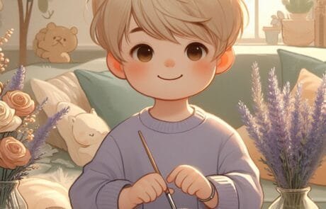 Chapter illustration: Juanma dips his brush into a jar of golden glitter among bunches of lavender.