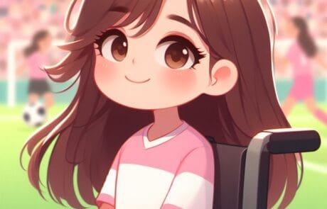 Chapter illustration: Carolina, in a pink and white shirt, at the edge of the football pitch.