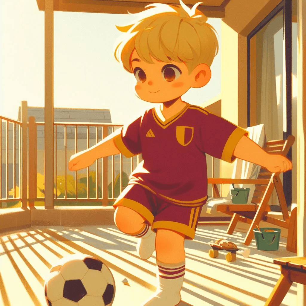 image (14) Chapter illustration: Juanma, in his football kit, plays with the ball on the terrace.